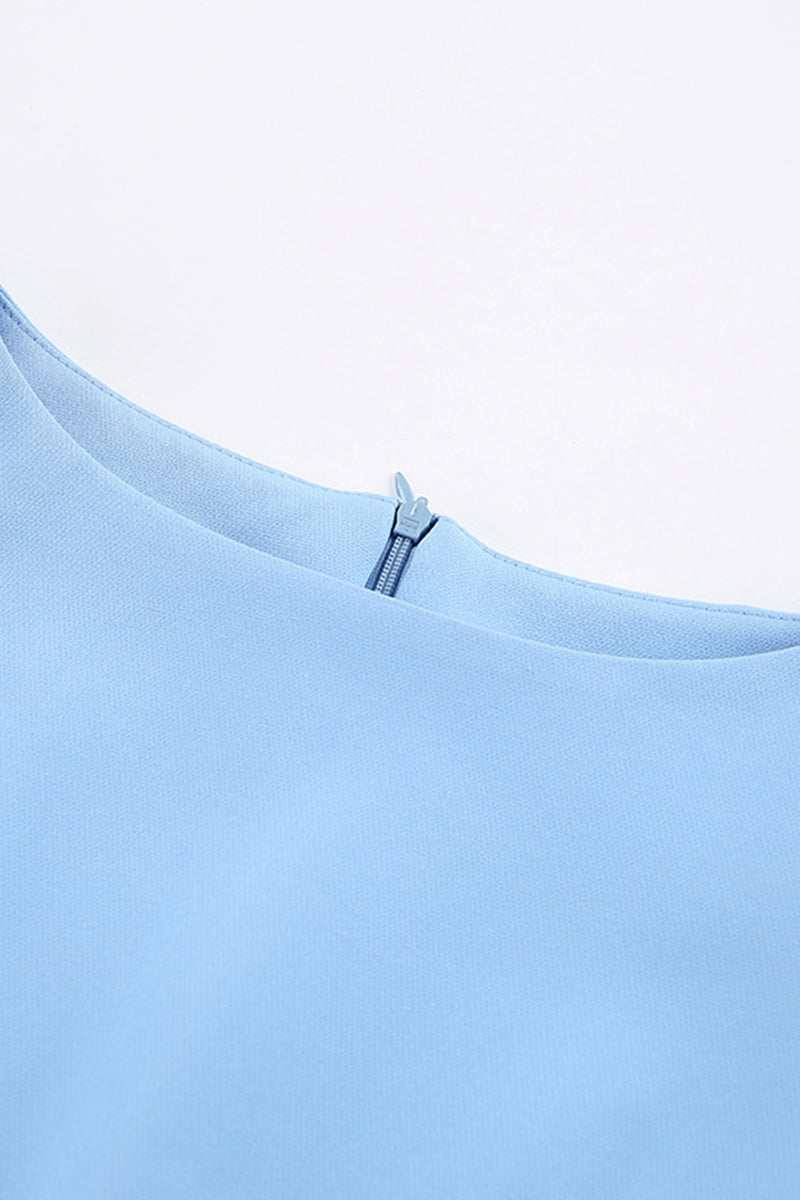 Elegant Blue Flounce Slit Back Midi Dress