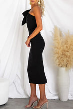 Load image into Gallery viewer, Elegant Bow Detail One Shoulder Bodycon Midi Dress
