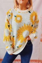 Load image into Gallery viewer, Sunflower Jacquard Crewneck Long Sleeve Knit Pullover Sweater
