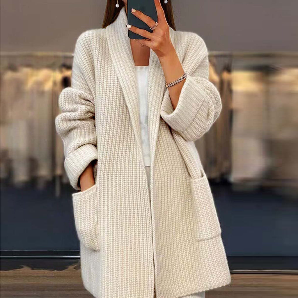Beige Plain Long Sleeve Cardigan