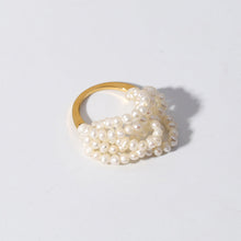 Load image into Gallery viewer, Minimalist Gold Hoop with Layered Freshwater Pearls Wrap Ring
