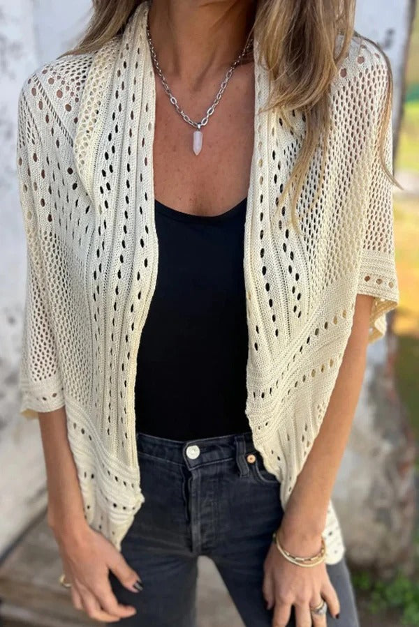 Simple Hollow Knitted Half Sleeve Loose Cardigan