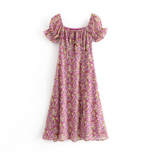 Load image into Gallery viewer, Retro Floral Short Sleeves Slit Side Midi Dress
