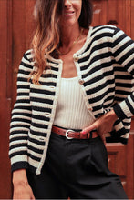 Load image into Gallery viewer, Black Contrast Striped Print Button Up Cardigan
