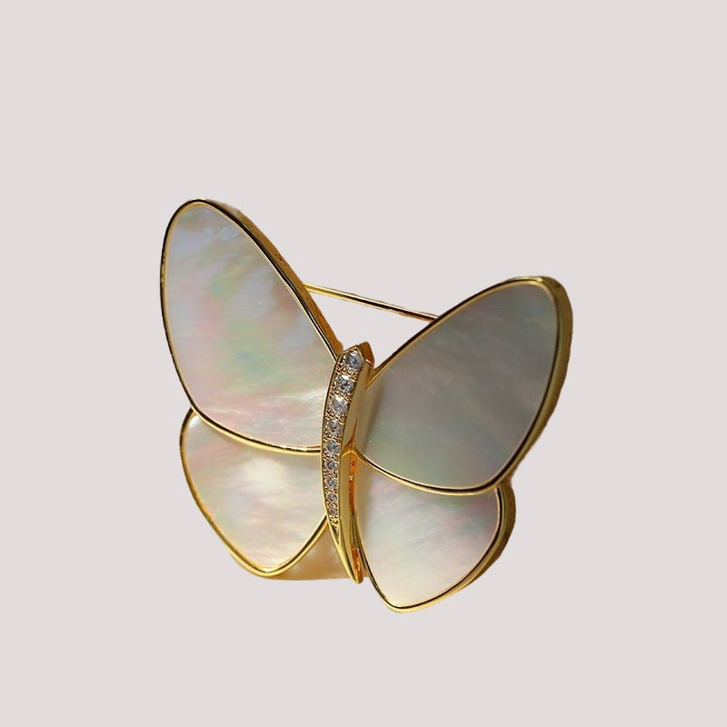 18K Gold Mother of Pearl Butterfly Brooch