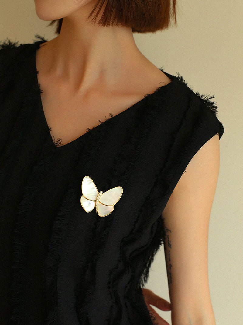 18K Gold Mother of Pearl Butterfly Brooch