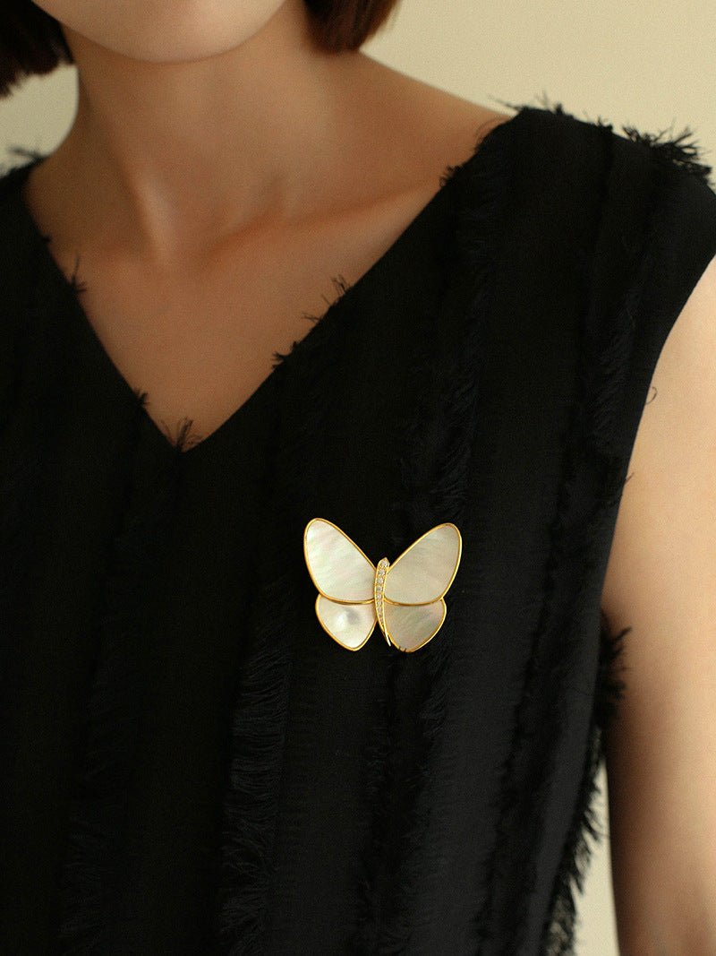 18K Gold Mother of Pearl Butterfly Brooch