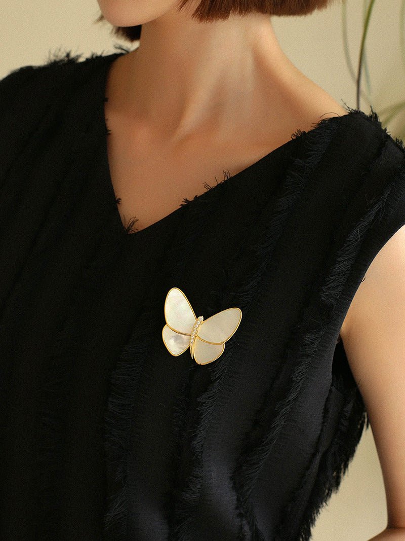 18K Gold Mother of Pearl Butterfly Brooch