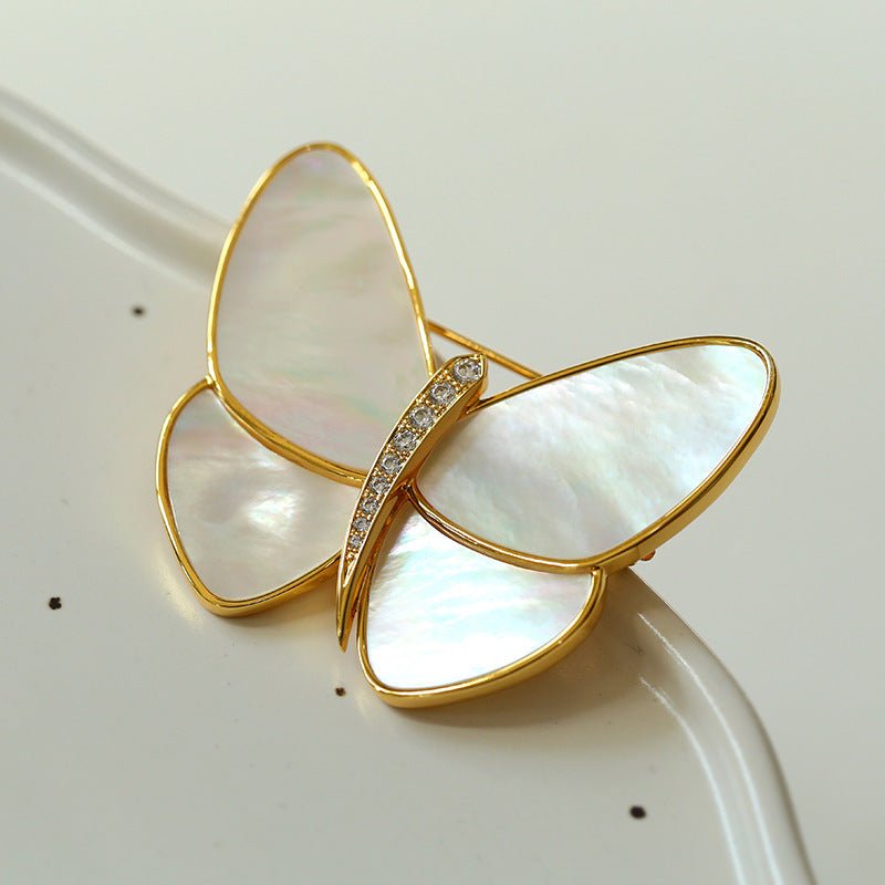 18K Gold Mother of Pearl Butterfly Brooch