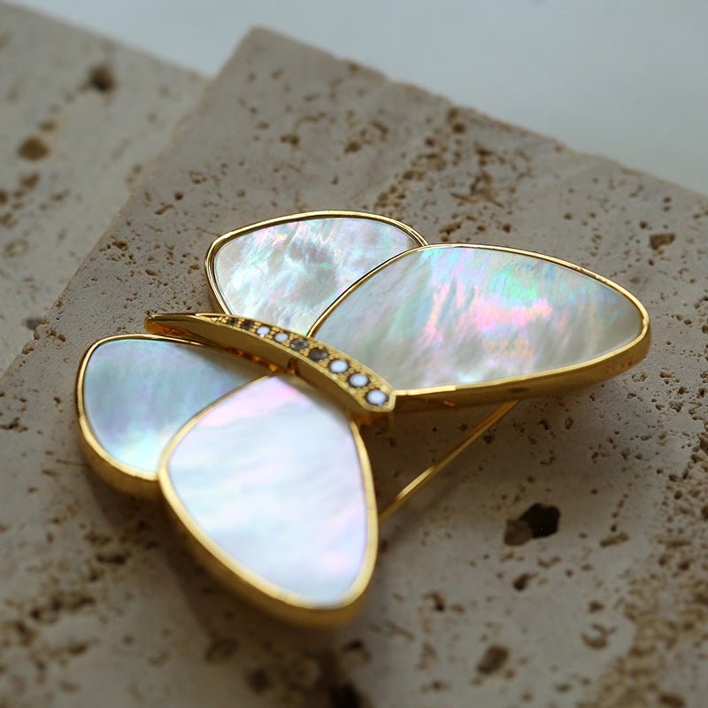 18K Gold Mother of Pearl Butterfly Brooch