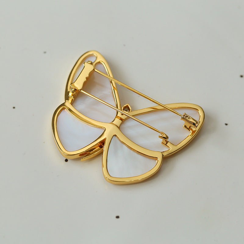 18K Gold Mother of Pearl Butterfly Brooch