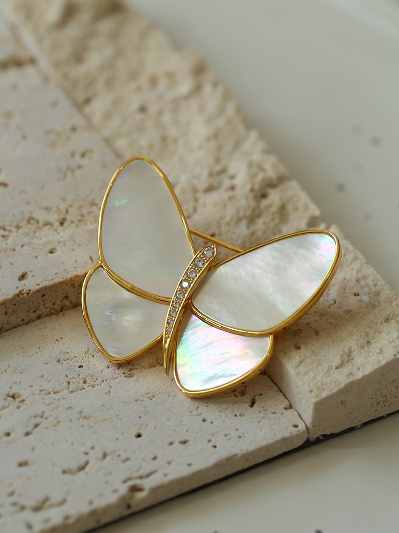 18K Gold Mother of Pearl Butterfly Brooch