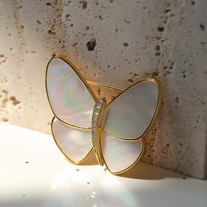 18K Gold Mother of Pearl Butterfly Brooch