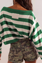 Load image into Gallery viewer, Loose Striped Print Crew Neck Long Sleeve Knitted Sweater
