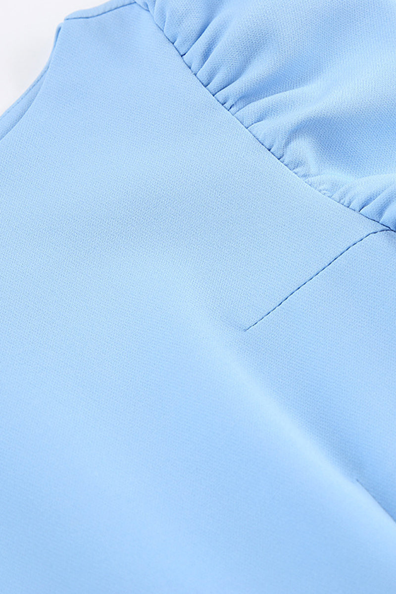 Elegant Blue Flounce Slit Back Midi Dress