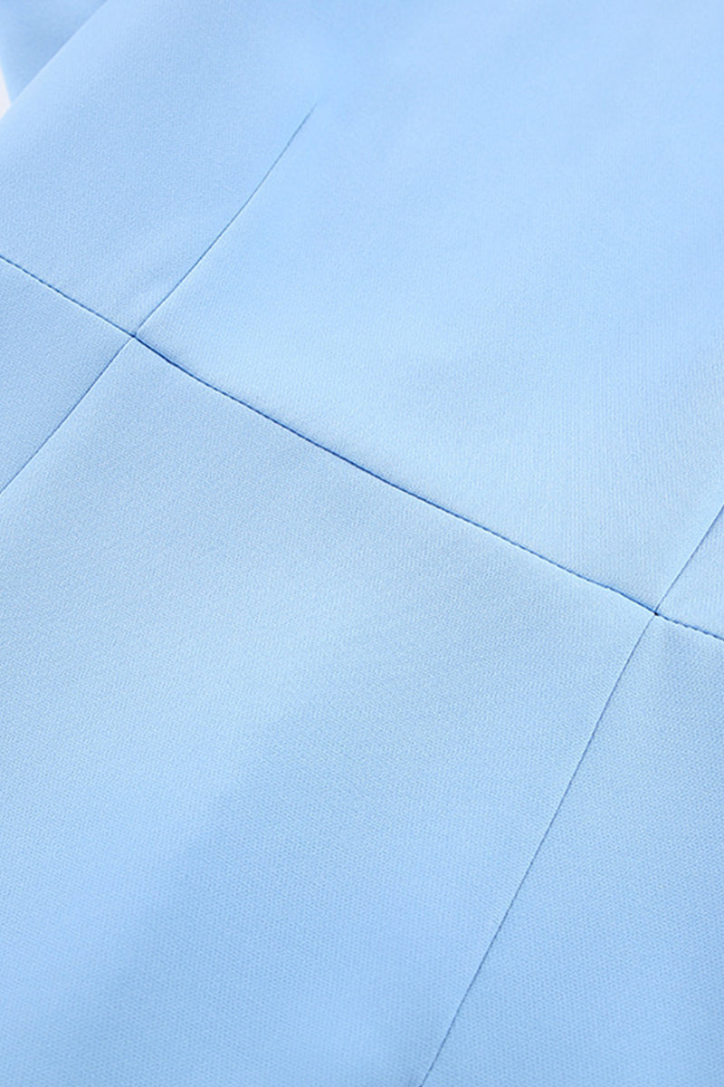 Elegant Blue Flounce Slit Back Midi Dress