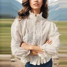 Load image into Gallery viewer, Princess Long Sleeves Embroidery Hollow Out Linen Shirt
