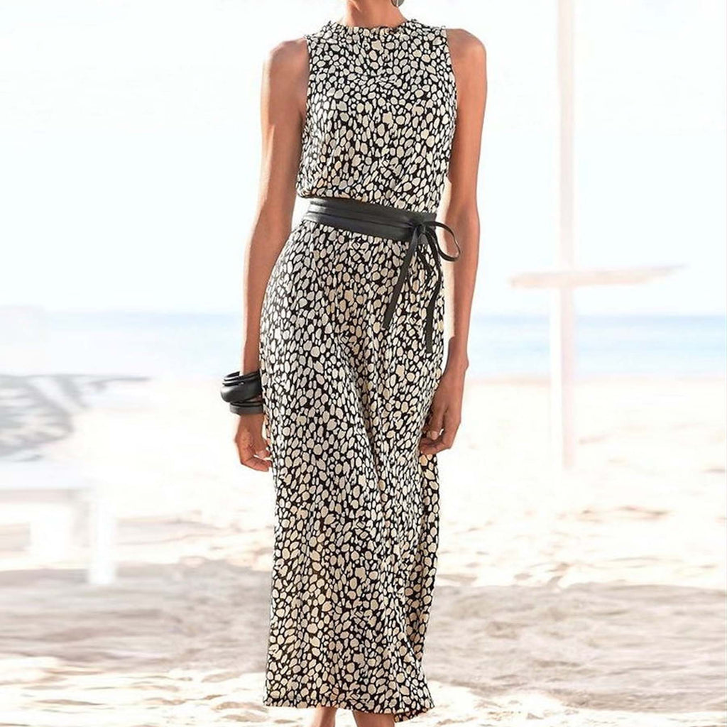Dots Print Sleeveless Midi Dress