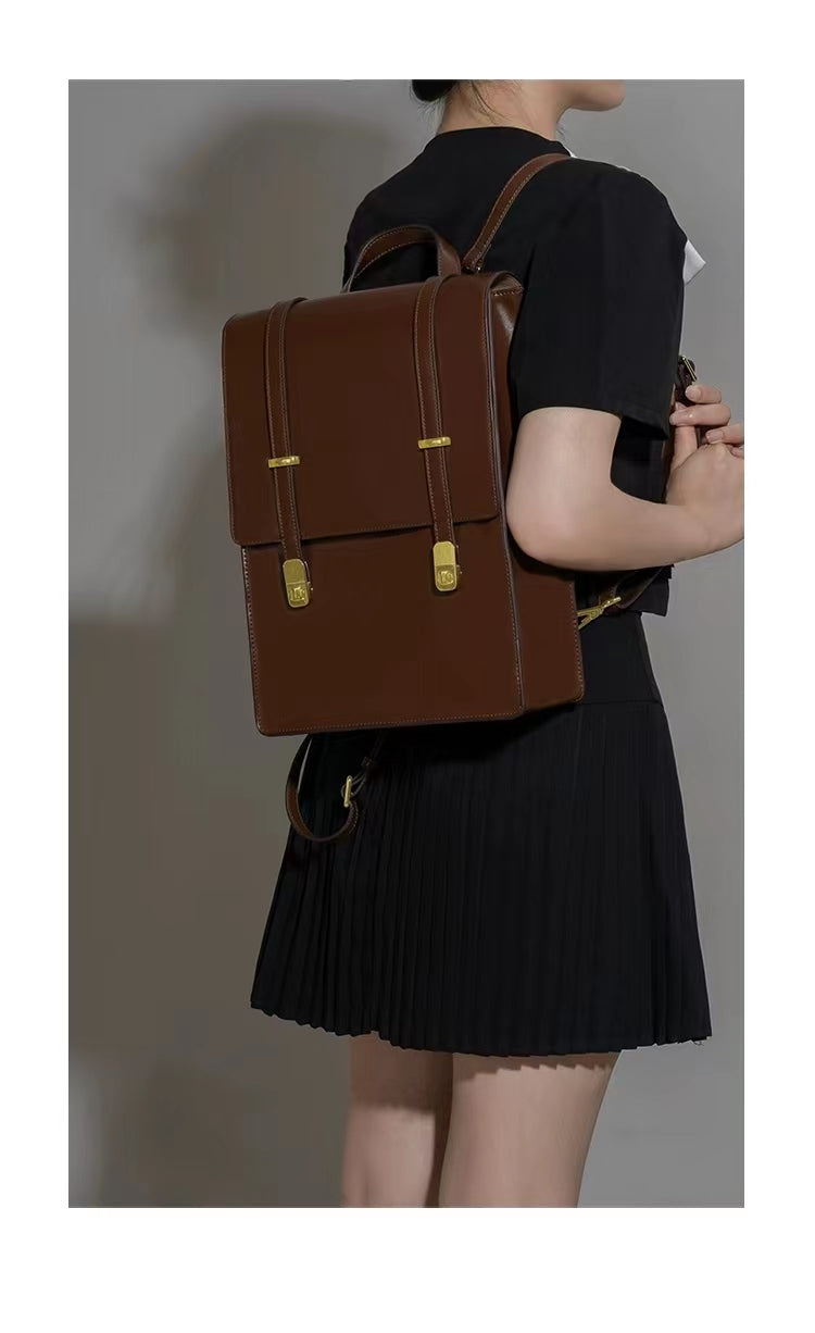 Coffee Retro Leather Backpack School Bag