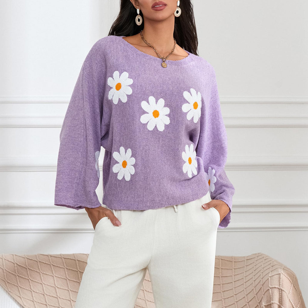 Embroidered Floral Knit Pullover Sweater