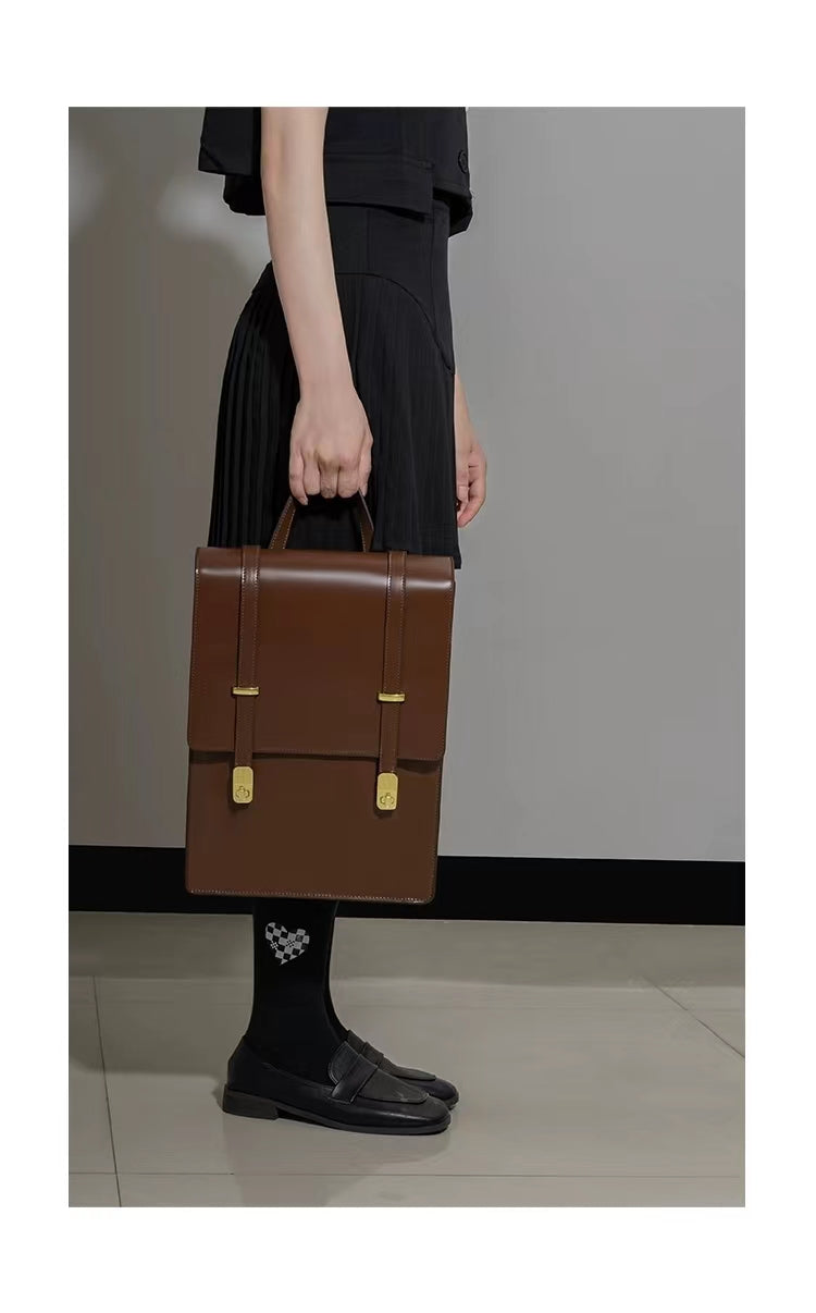 Coffee Retro Leather Backpack School Bag