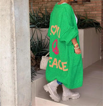 Load image into Gallery viewer, Boho Love Peace Printed Pocket Oversized Midi Cardigan
