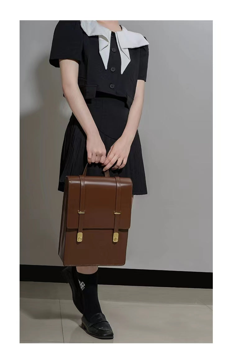 Coffee Retro Leather Backpack School Bag