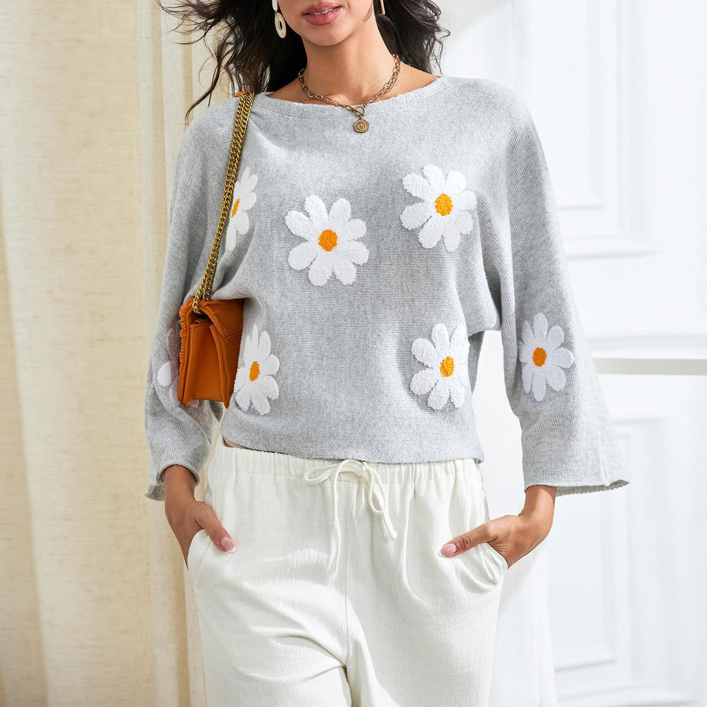 Embroidered Floral Knit Pullover Sweater