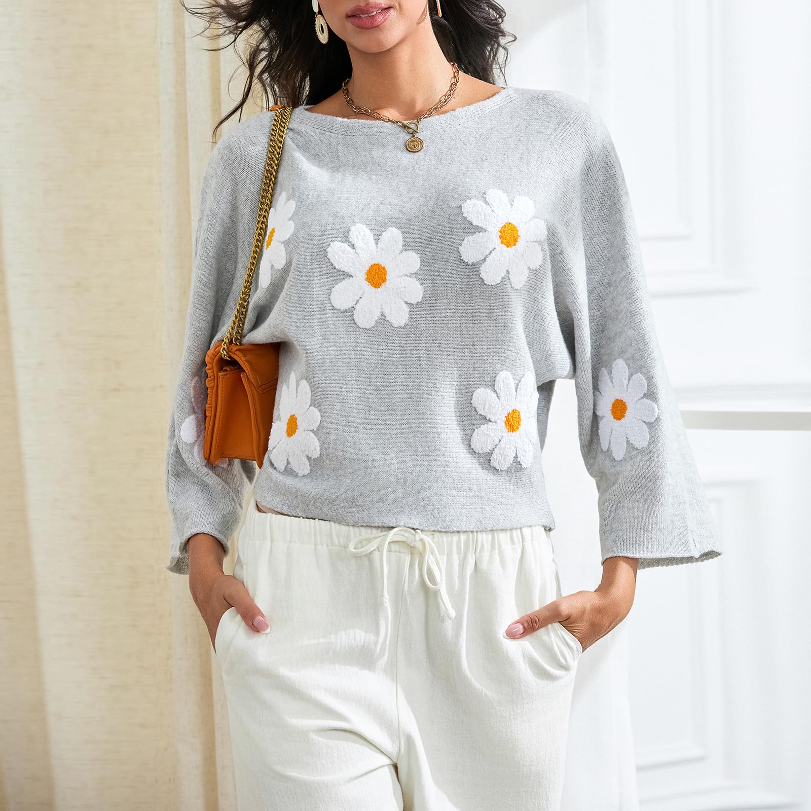 Embroidered Floral Knit Pullover Sweater