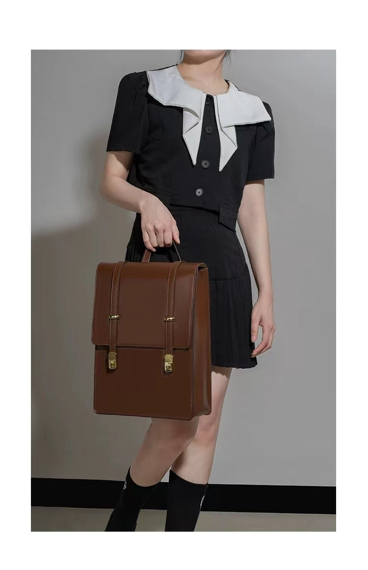 Coffee Retro Leather Backpack School Bag