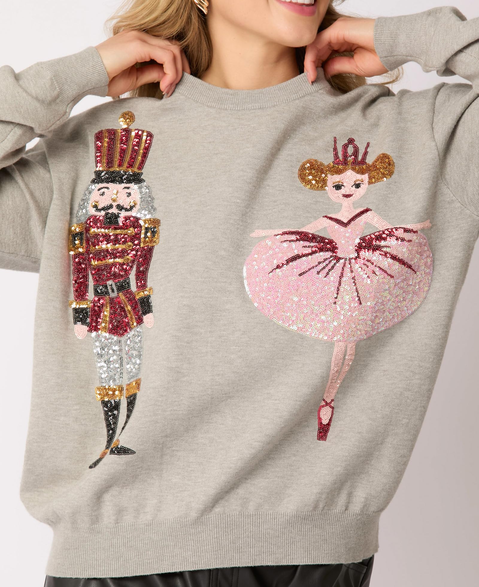 Christmas Nutcracker Graphic Sequined Fashion Casual Sweatshirt