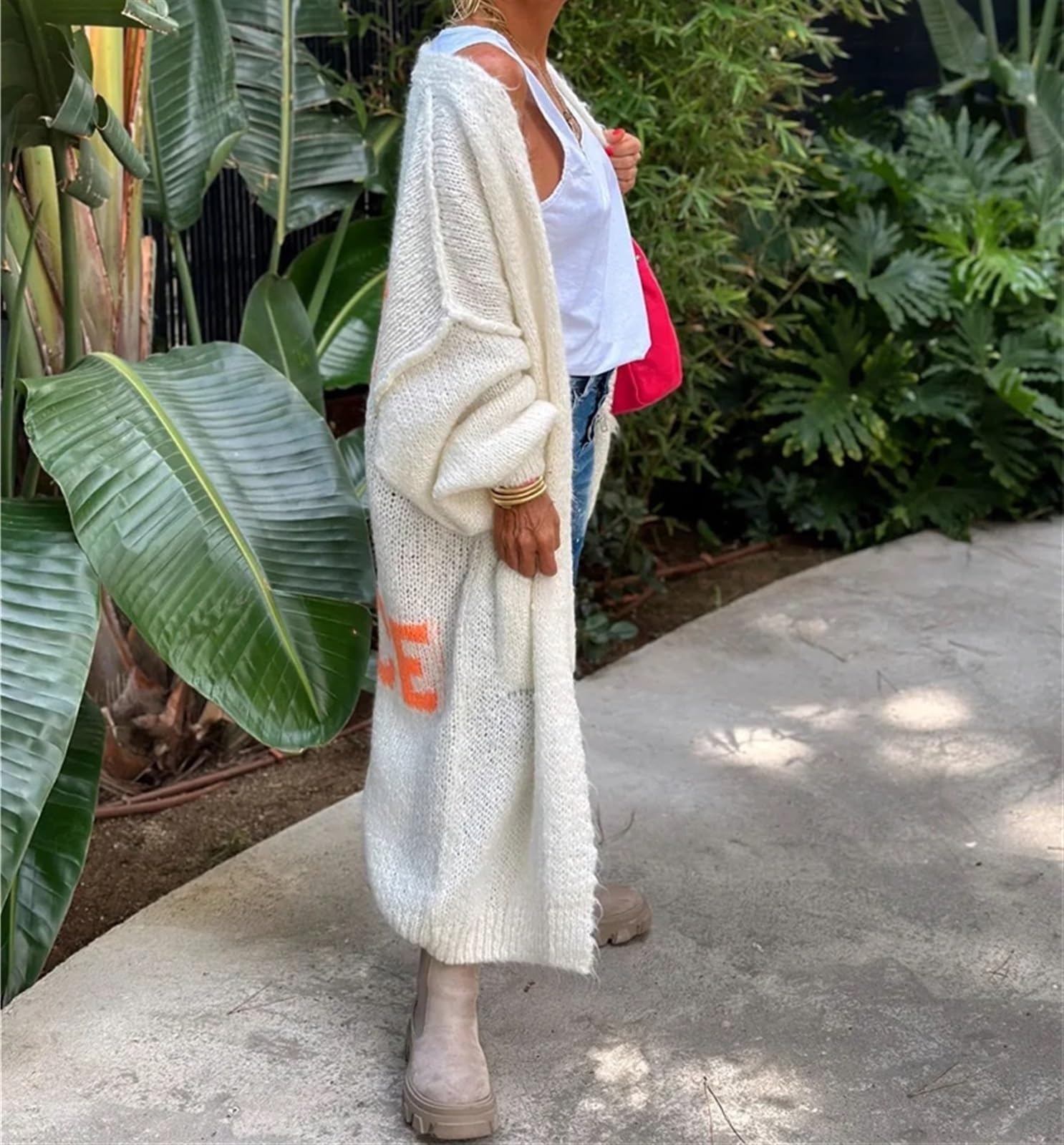 Boho Love Peace Printed Pocket Oversized Midi Cardigan