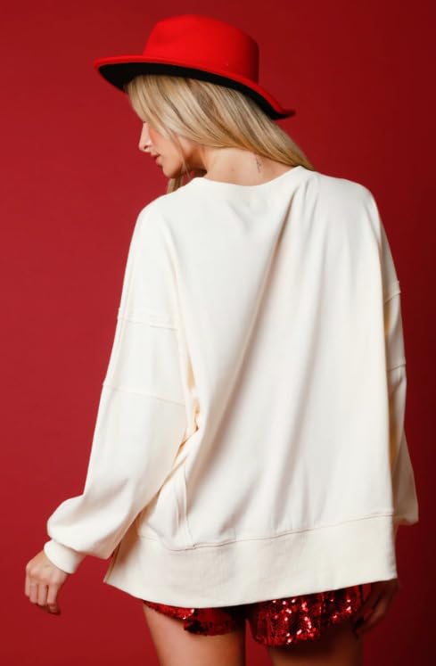 Christmas Lights Sequin Long Sleeve Slit Pullover Sweatshirt