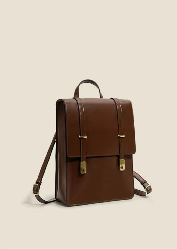 Coffee Retro Leather Backpack School Bag