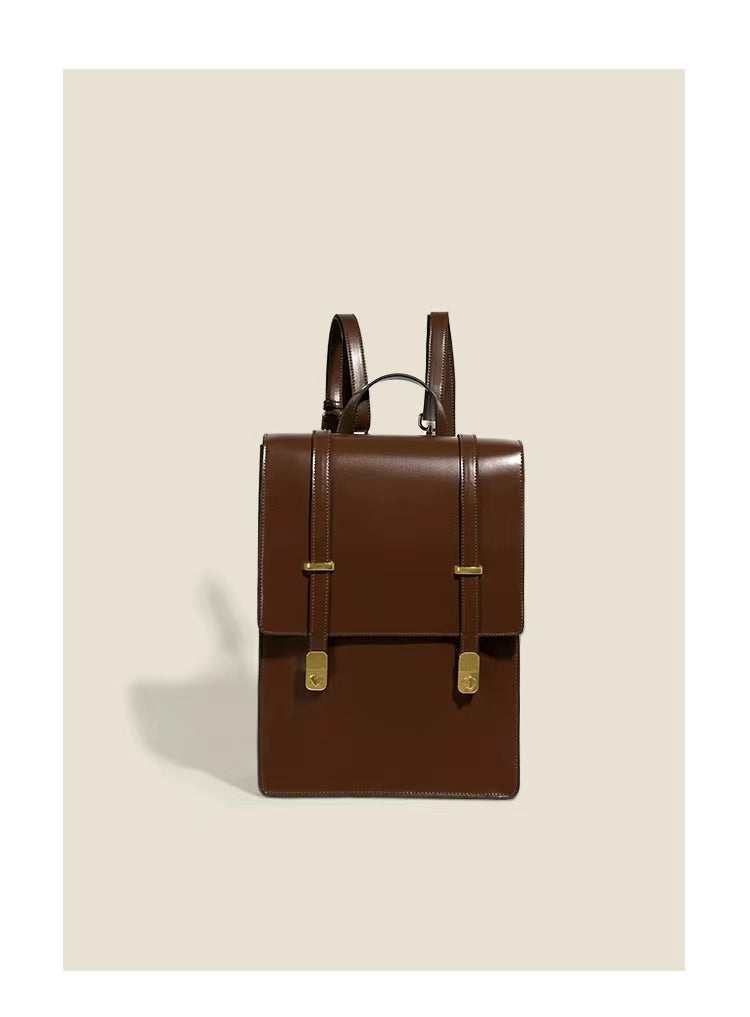 Coffee Retro Leather Backpack School Bag