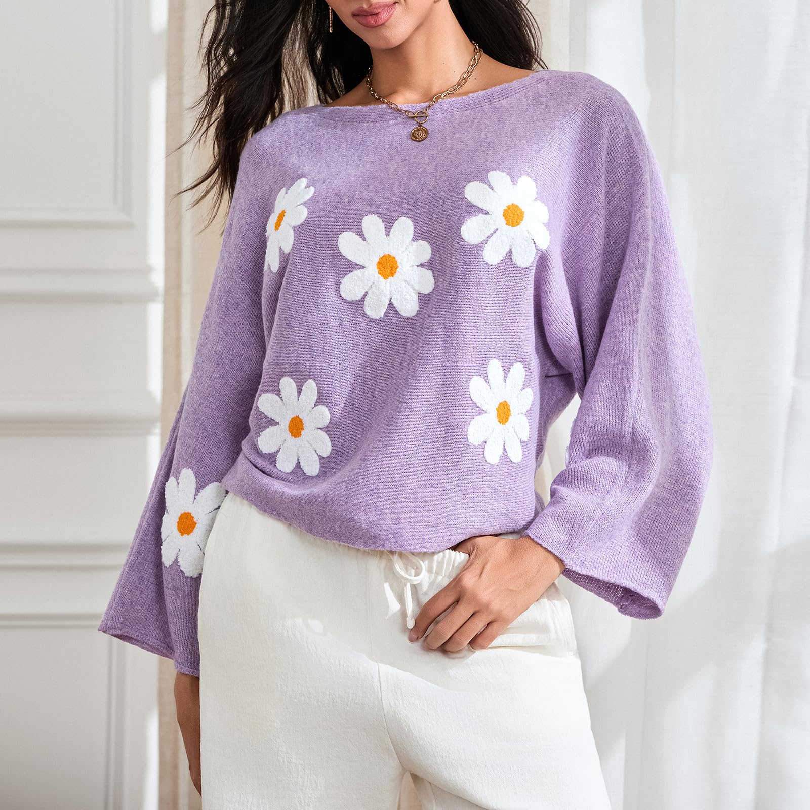 Embroidered Floral Knit Pullover Sweater