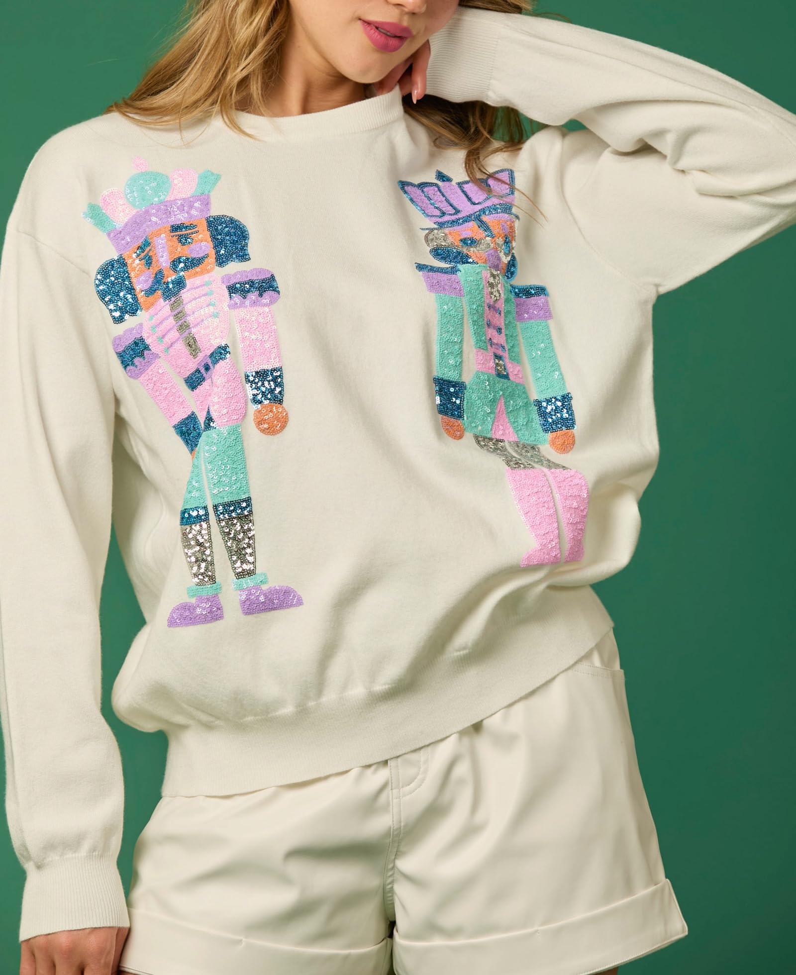 Christmas Nutcracker Graphic Sequined Fashion Casual Sweatshirt