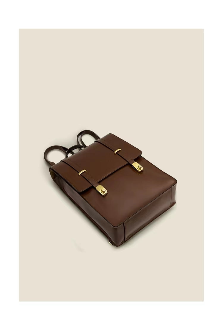 Coffee Retro Leather Backpack School Bag