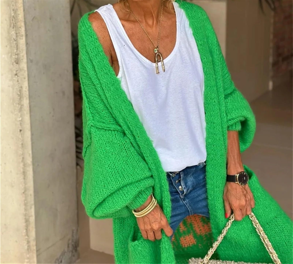 Boho Love Peace Printed Pocket Oversized Midi Cardigan