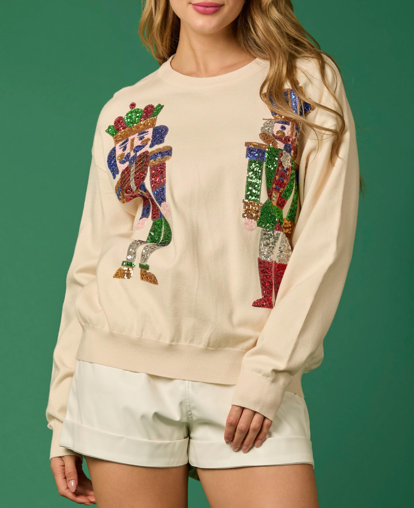 Christmas Nutcracker Graphic Sequined Fashion Casual Sweatshirt