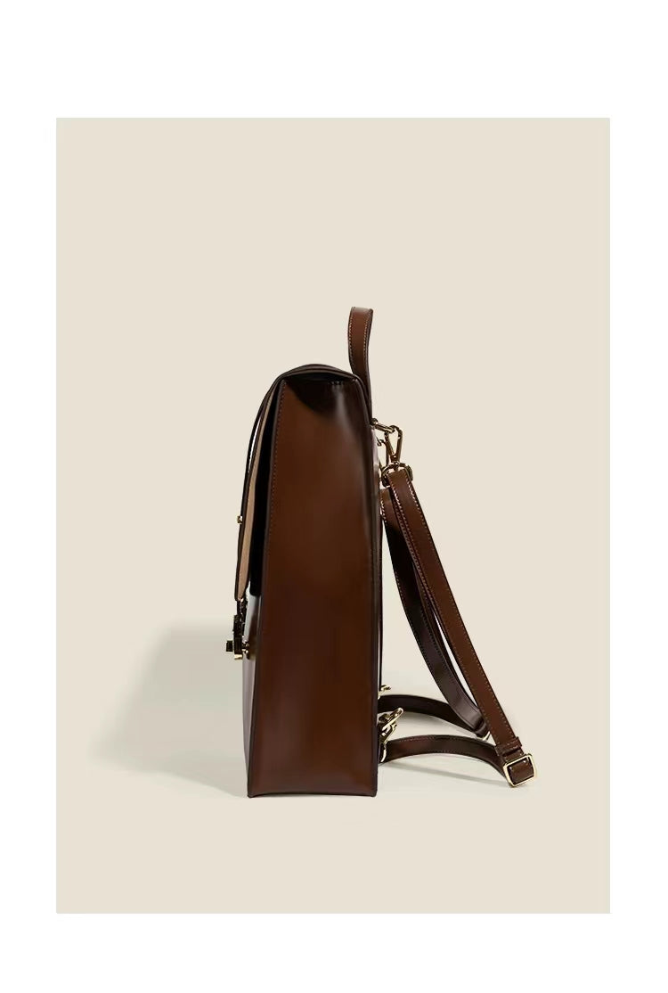 Coffee Retro Leather Backpack School Bag