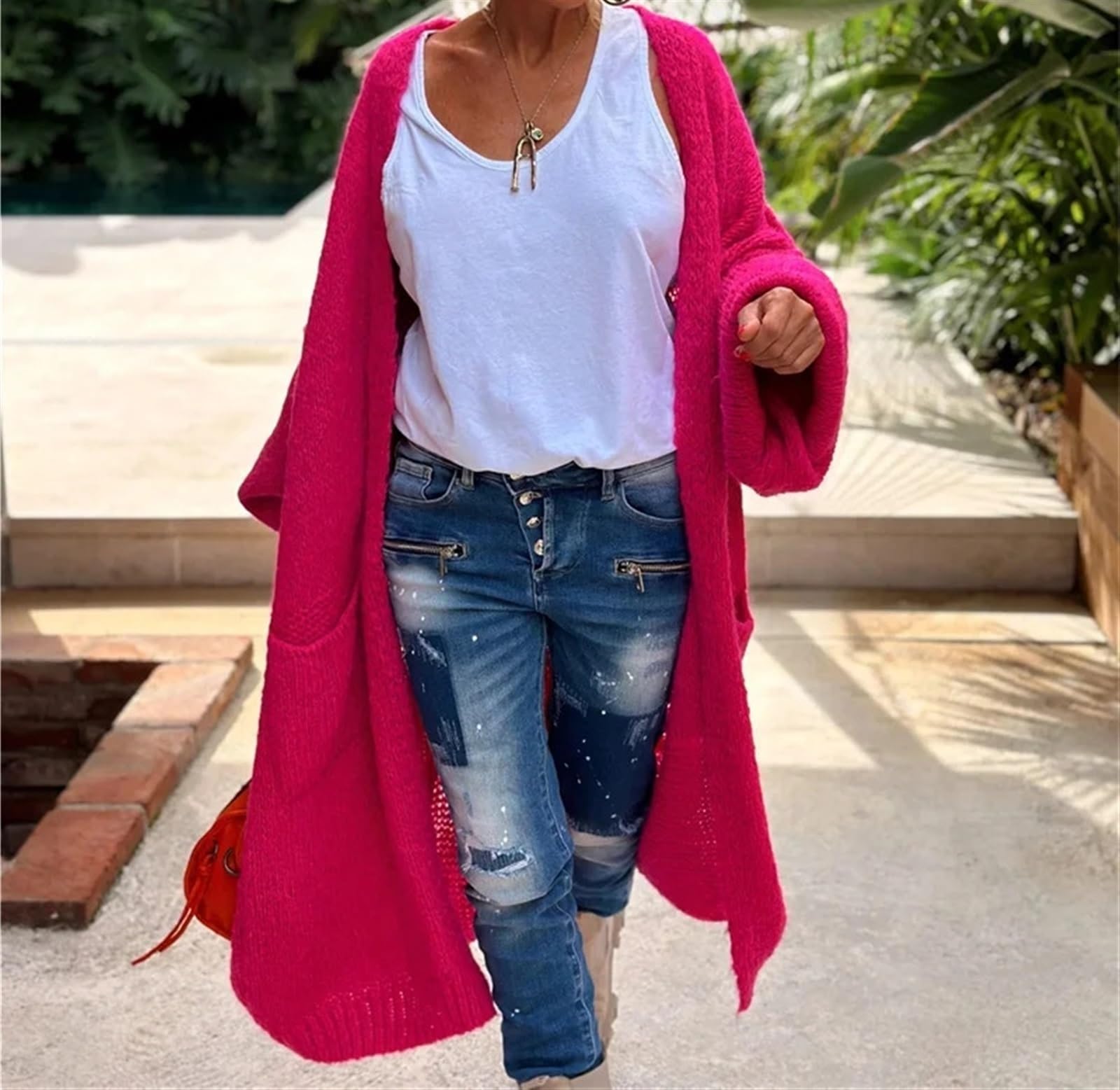 Boho Love Peace Printed Pocket Oversized Midi Cardigan