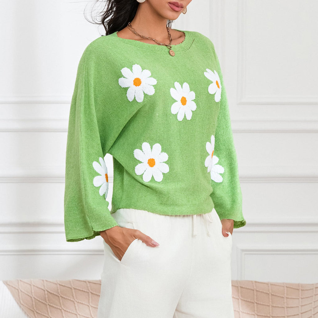 Embroidered Floral Knit Pullover Sweater