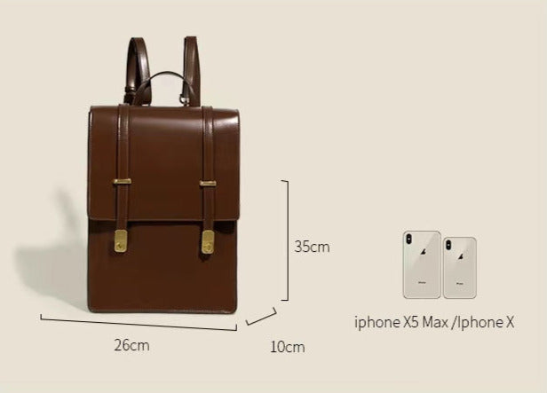 Coffee Retro Leather Backpack School Bag