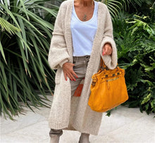 Load image into Gallery viewer, Boho Love Peace Printed Pocket Oversized Midi Cardigan

