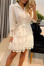 Load image into Gallery viewer, Contrast Lace Patchwork Shirt Collar Dress
