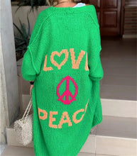 Load image into Gallery viewer, Boho Love Peace Printed Pocket Oversized Midi Cardigan
