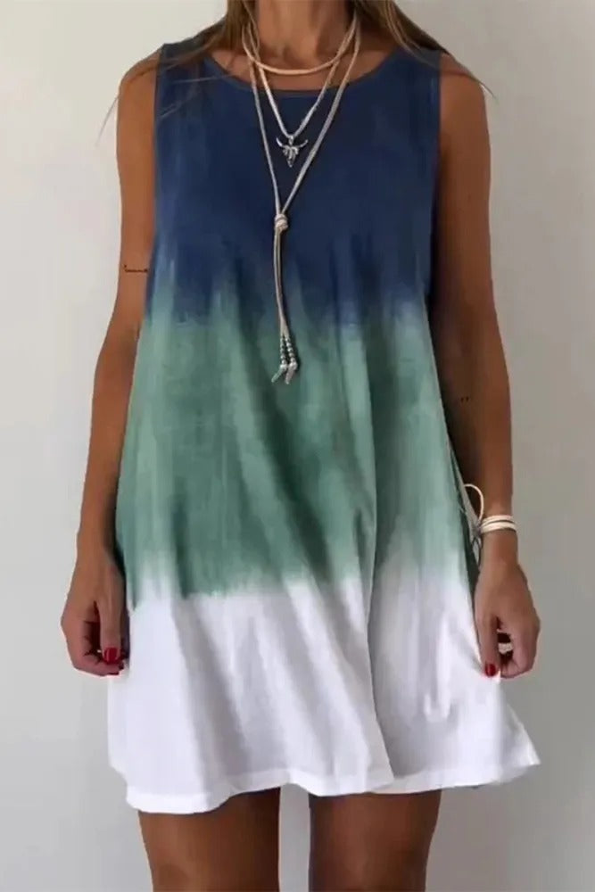 Casual Gradient Print Tie Dye Sleeveless Mini Dress
