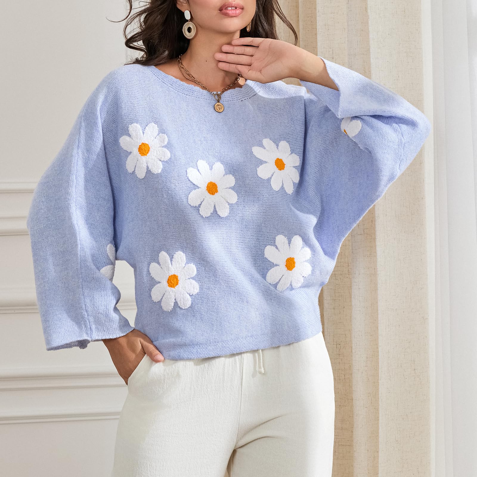 Embroidered Floral Knit Pullover Sweater