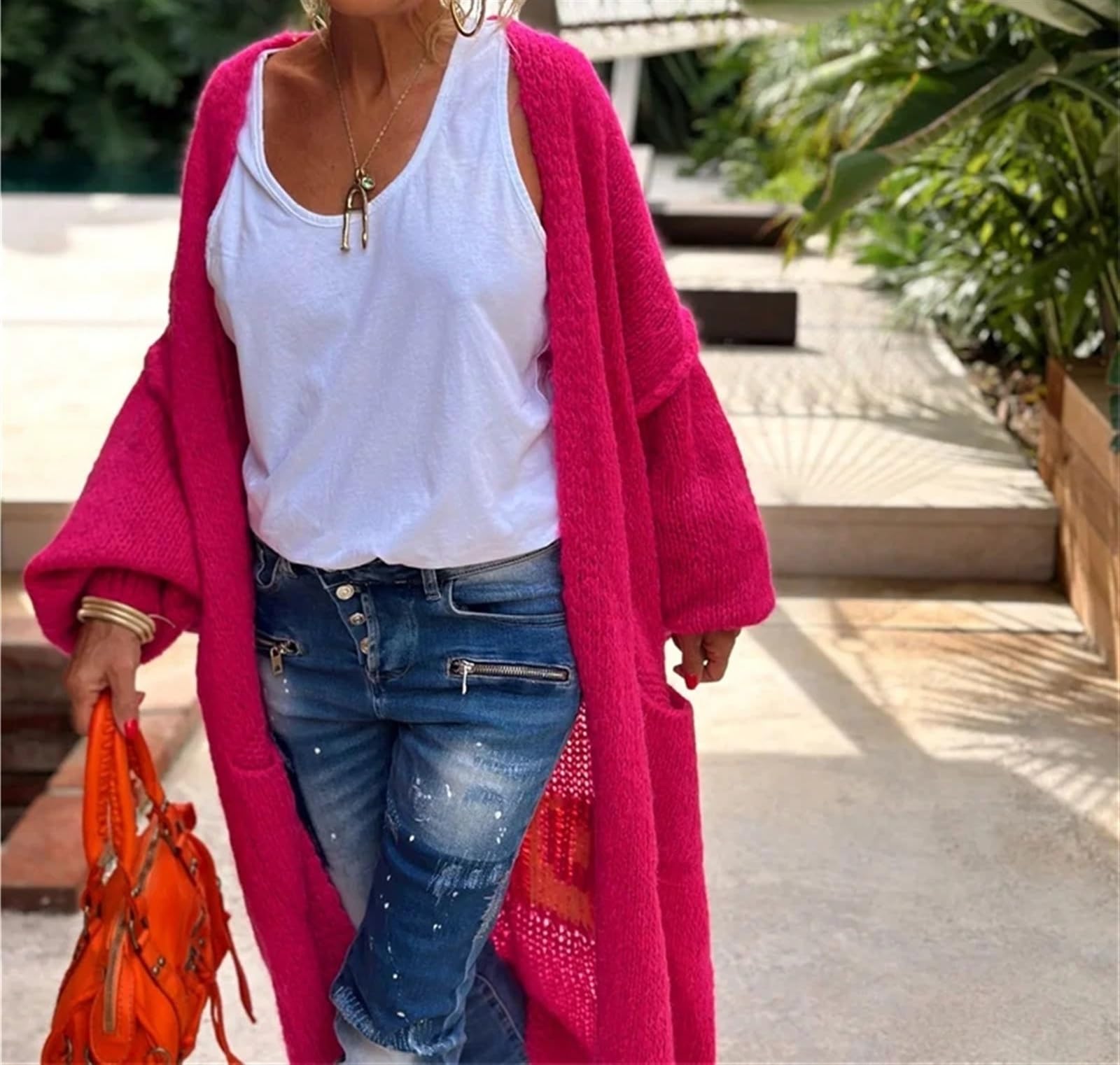 Boho Love Peace Printed Pocket Oversized Midi Cardigan